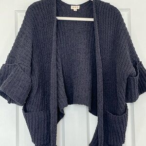 POL Women's Charcoal Blue Open-Front Cardigan